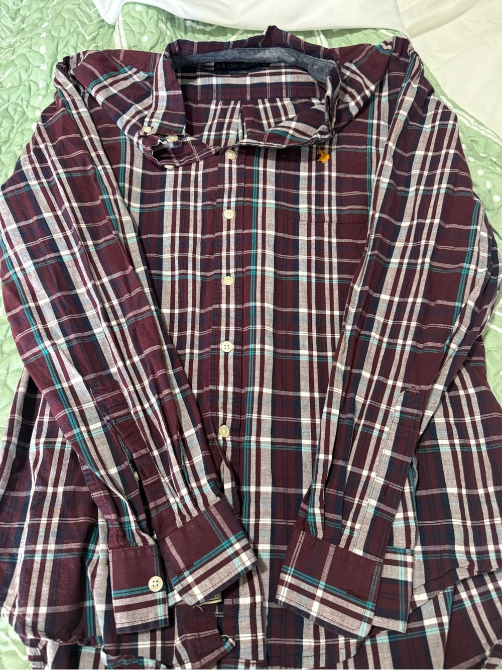Polo by Ralph Lauren Burgundy Plaid Button-Down Shirt with Teal Accents